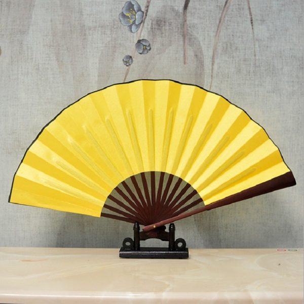 10 inch Pure Color Blank Silk Cloth Folding Fan Chinese Style Calligraphy Painting Fan(Yellow) Online now