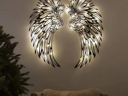 1pair 30cm Double Sided Black Engraved Metal LED Angel Wings Wall Hanging Decoration With Lights Supply