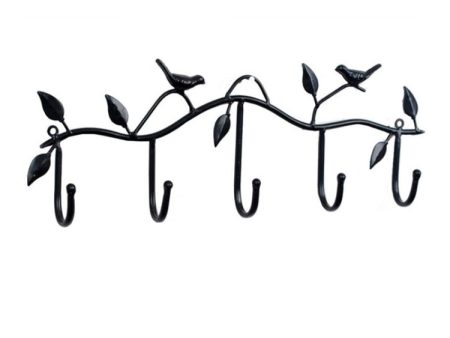 Wrought Iron Birds Pattern Decorated Simple Clothes Hooks(Black) Online now