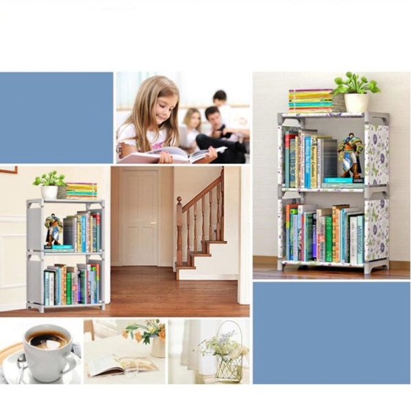 Plastic Steel Tube Multifunctional Combination Holder Student Books Shelf Floor Storage Rack(Gray) For Discount