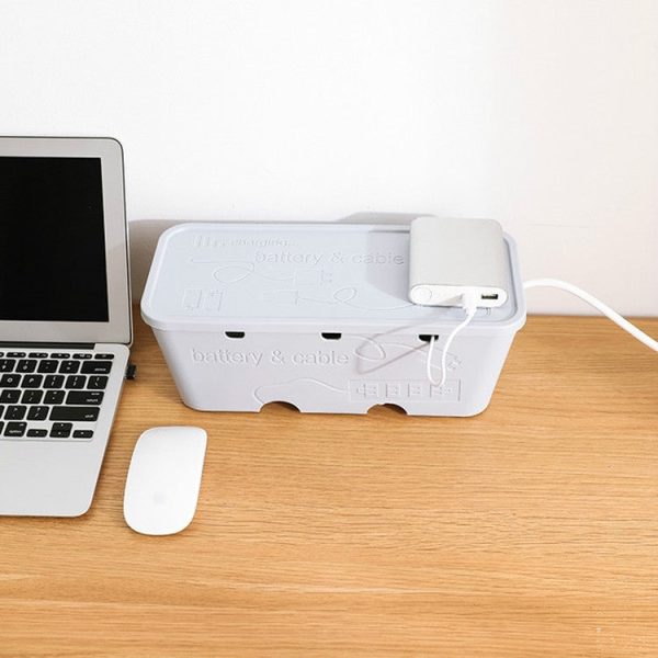 Desktop Socket Power Data Cable Finishing Set Storage Box(White) Online Sale