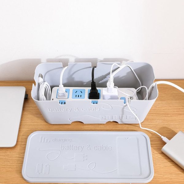 Desktop Socket Power Data Cable Finishing Set Storage Box(White) Online Sale