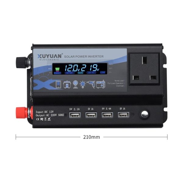 XUYUAN 3000W Car Inverter LED Colorful Atmosphere Light 4USB Charging Converter, UK Plug, Specification: 24V-220V Supply