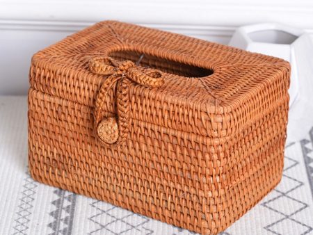 ZJH01 Bow Restaurant Desktop Rattan Braided Tissue Storage Box Case For Discount