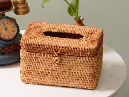 ZJH01 Square Shape Restaurant Desktop Rattan Braided Tissue Storage Box Case For Sale