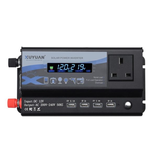 XUYUAN 3000W Car Inverter LED Colorful Atmosphere Light 4USB Charging Converter, UK Plug, Specification: 12V-220V Sale