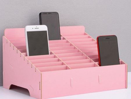 Wooden Multi-cell Mobile Phone Film Stand Desktop Display Rack, 30 Grids, Size: 31.5x23.5x18.5cm (Pink) For Sale